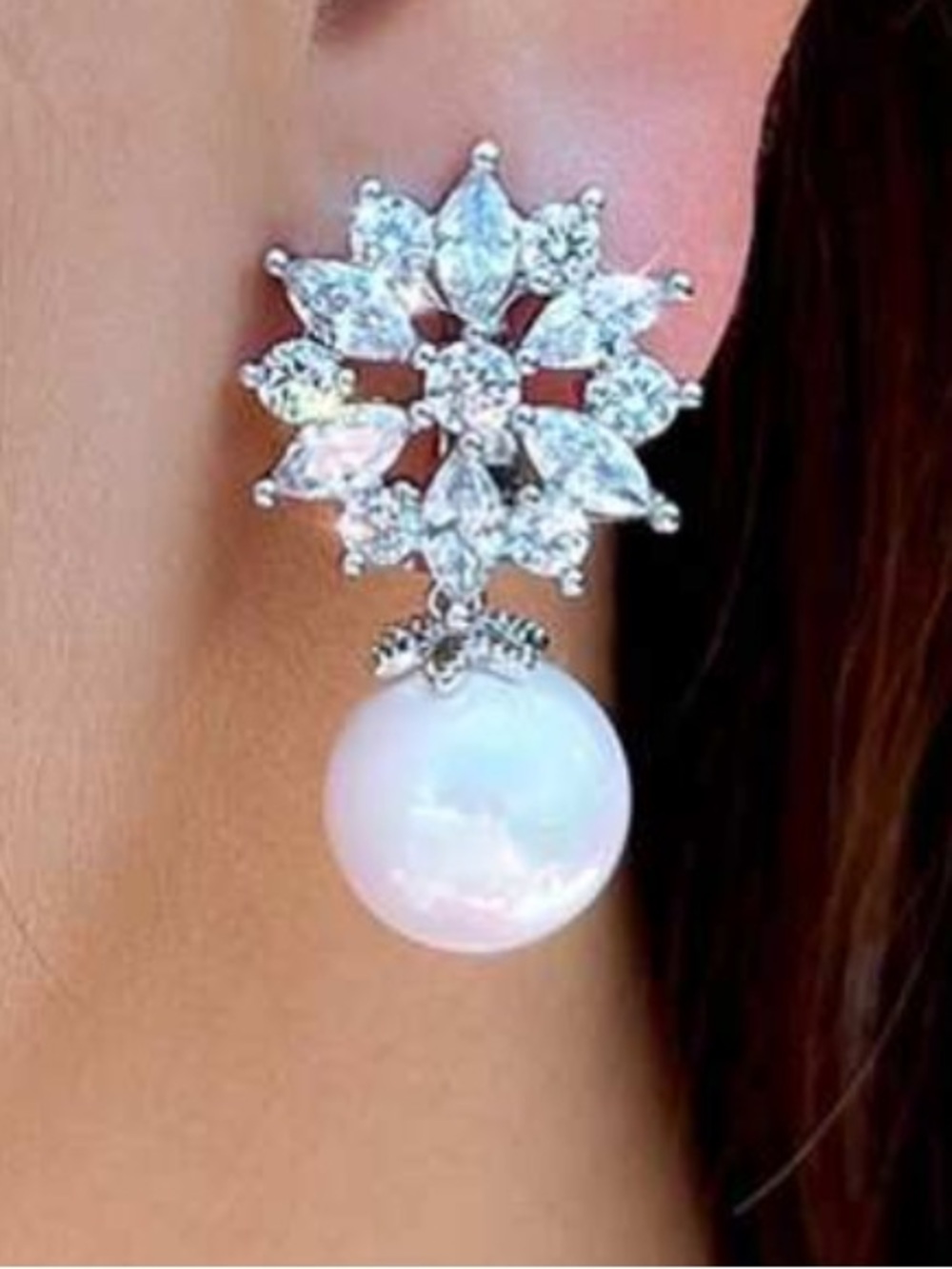 Pearl drop clip on silver plated CZ earrings BRAND NEW